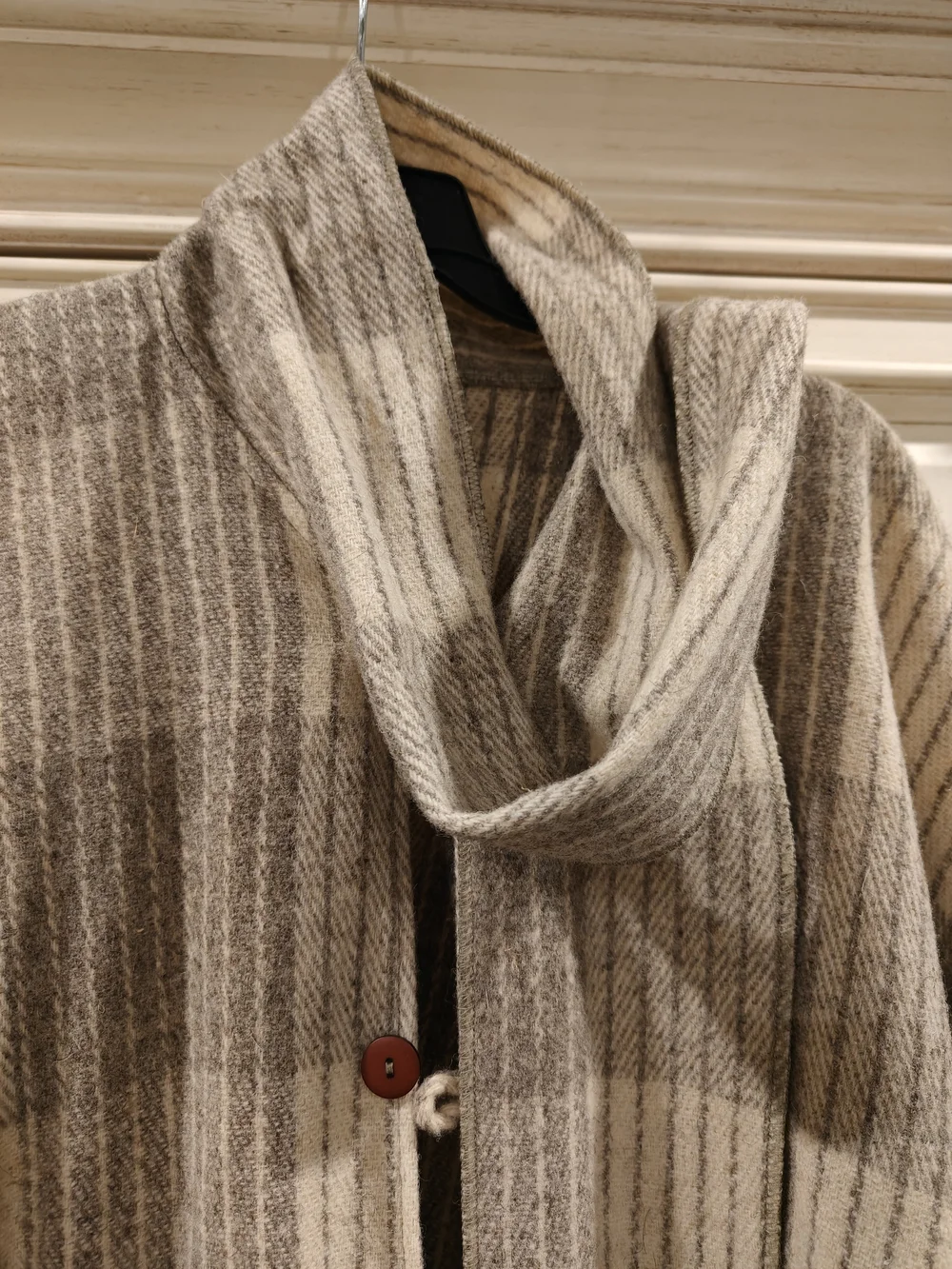 Neutral Plaid Fringe Throw Poncho - Taupe and Cream